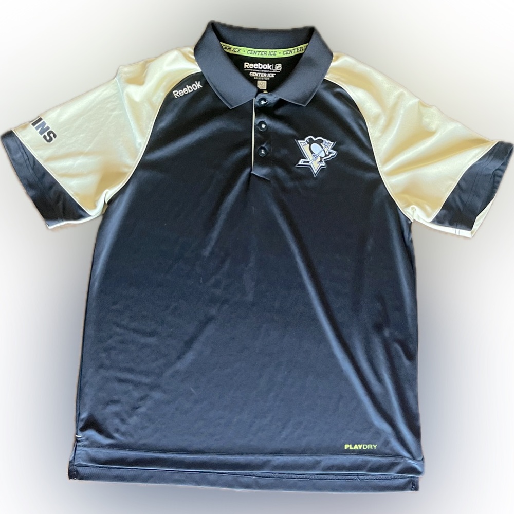 Reebok Center Ice Collection Pittsburgh Penguins Play Dry Polo Tee Shirt